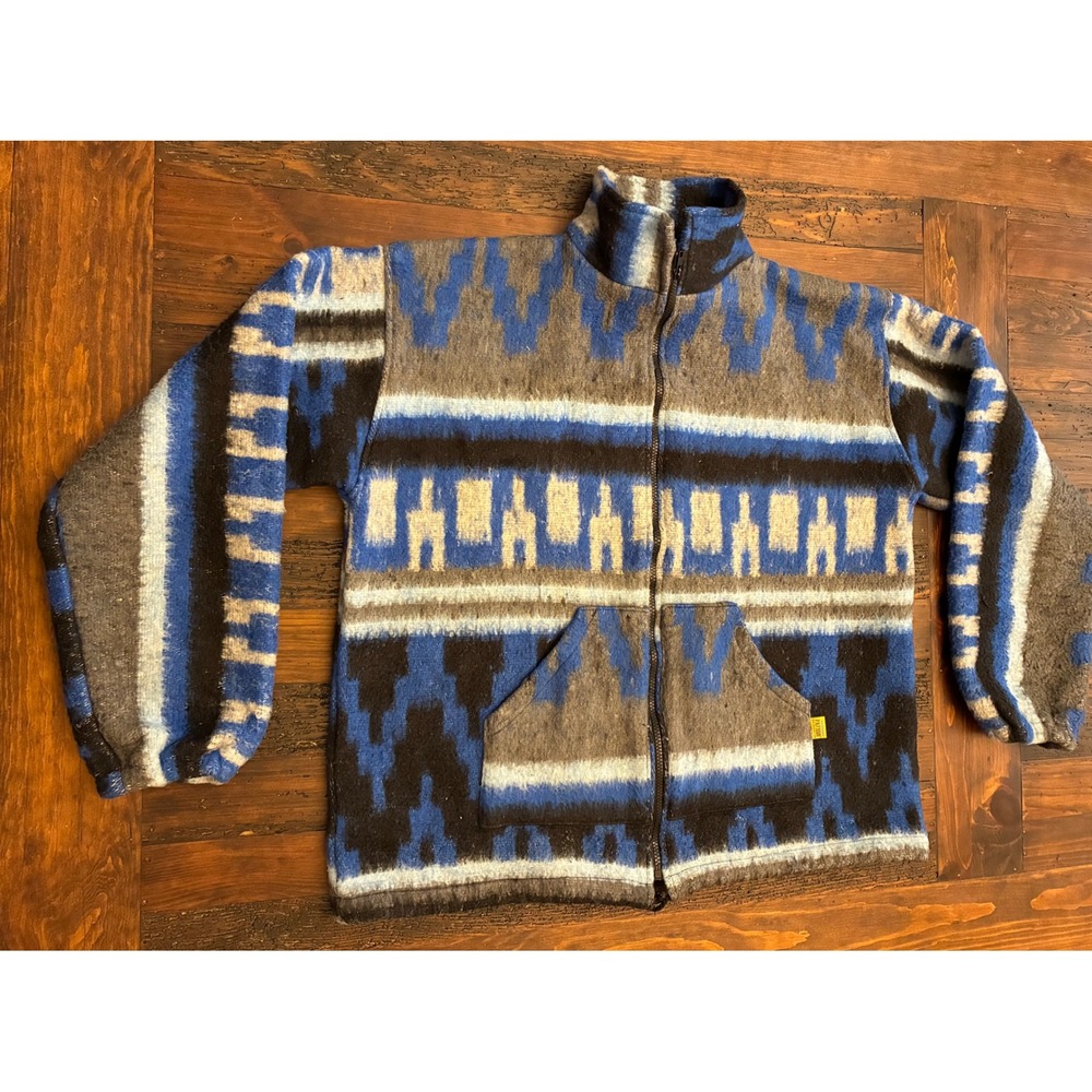 Molina Fleece Baja Jacket Indian Drawing Southwest Full Zip Men's Large Warm